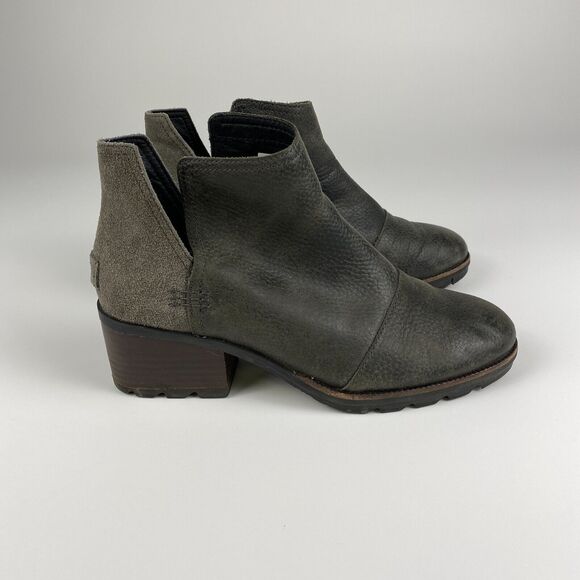 Sorel Cate Cut-Out Boot Womens 8.5 Waterproof Gray Leather Heel Bootie Grunge - Picture 3 of 13